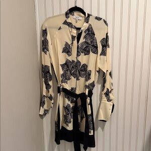 Reiss Cream and Black Floral Long Sleeve Dress